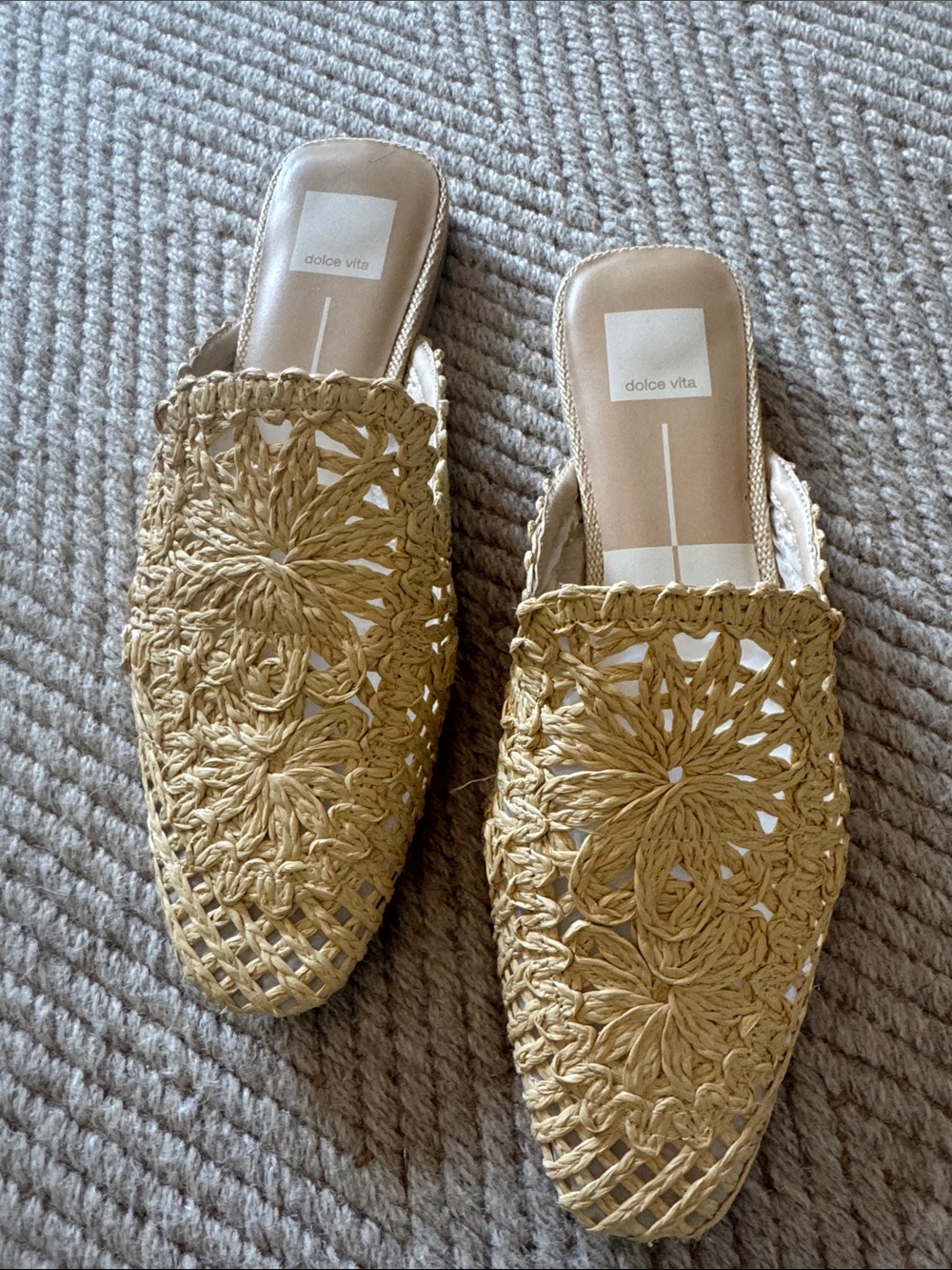 Dolce Vita Diya Raffia Mules Light Natural Floral Woven Design Sz 8.5 M